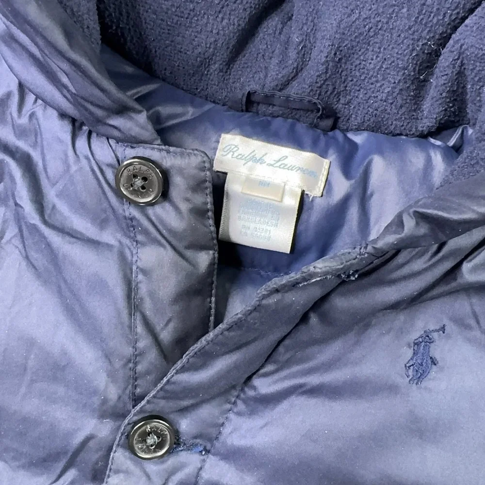 Ralph Lauren Infant Down Puffer Jacket Size 6M‎ Navy Pony Pockets Preppy City
